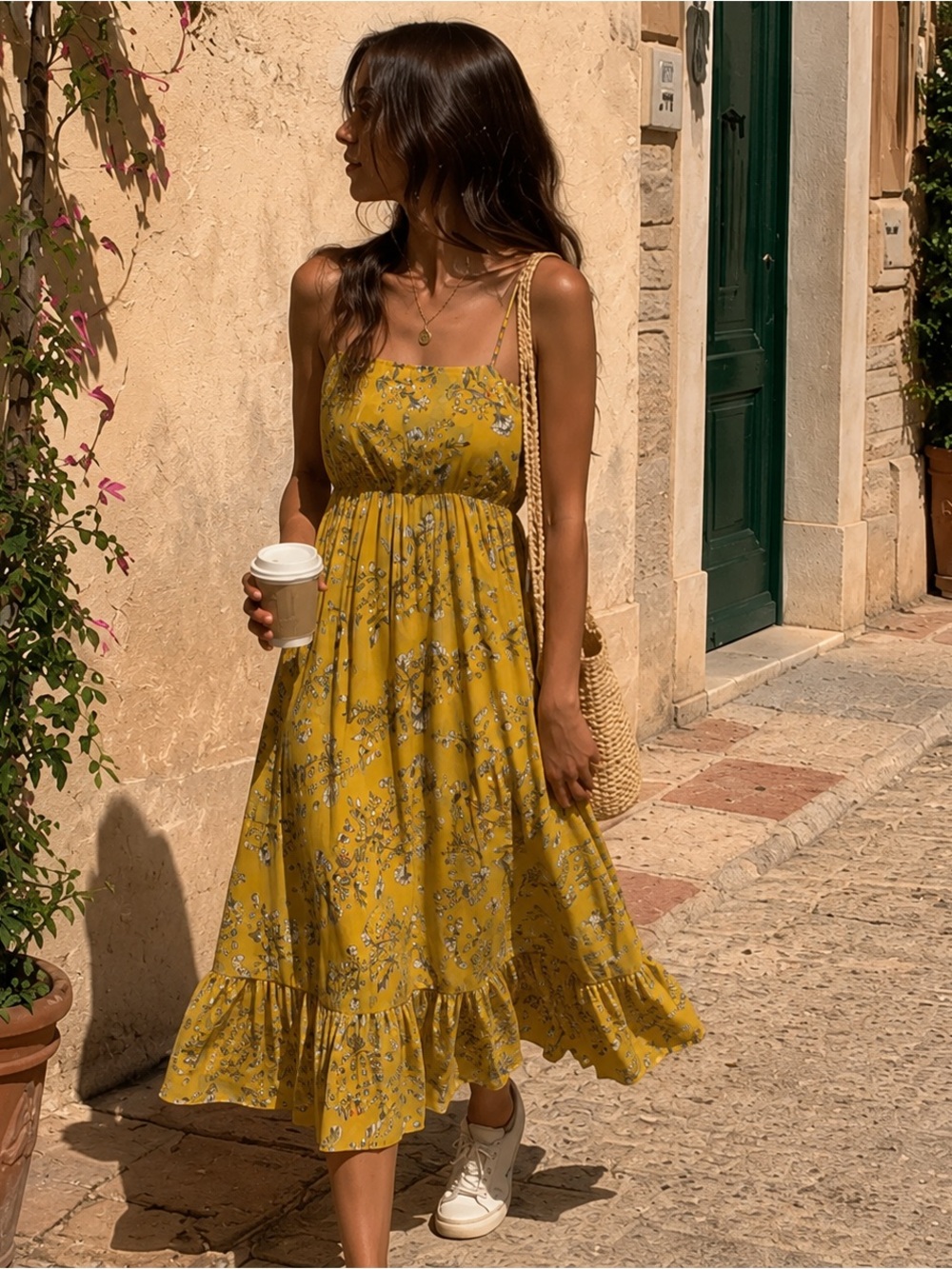 Yellow Floral Midi Dress | Cottagecore Vacation Sundress